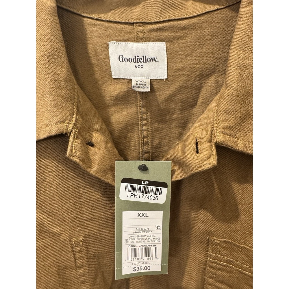 Goodfellow & Co Men's‎ Chore Jacket XXL Brown Canvas Workwear Overshirt NWT - Picture 3 of 6